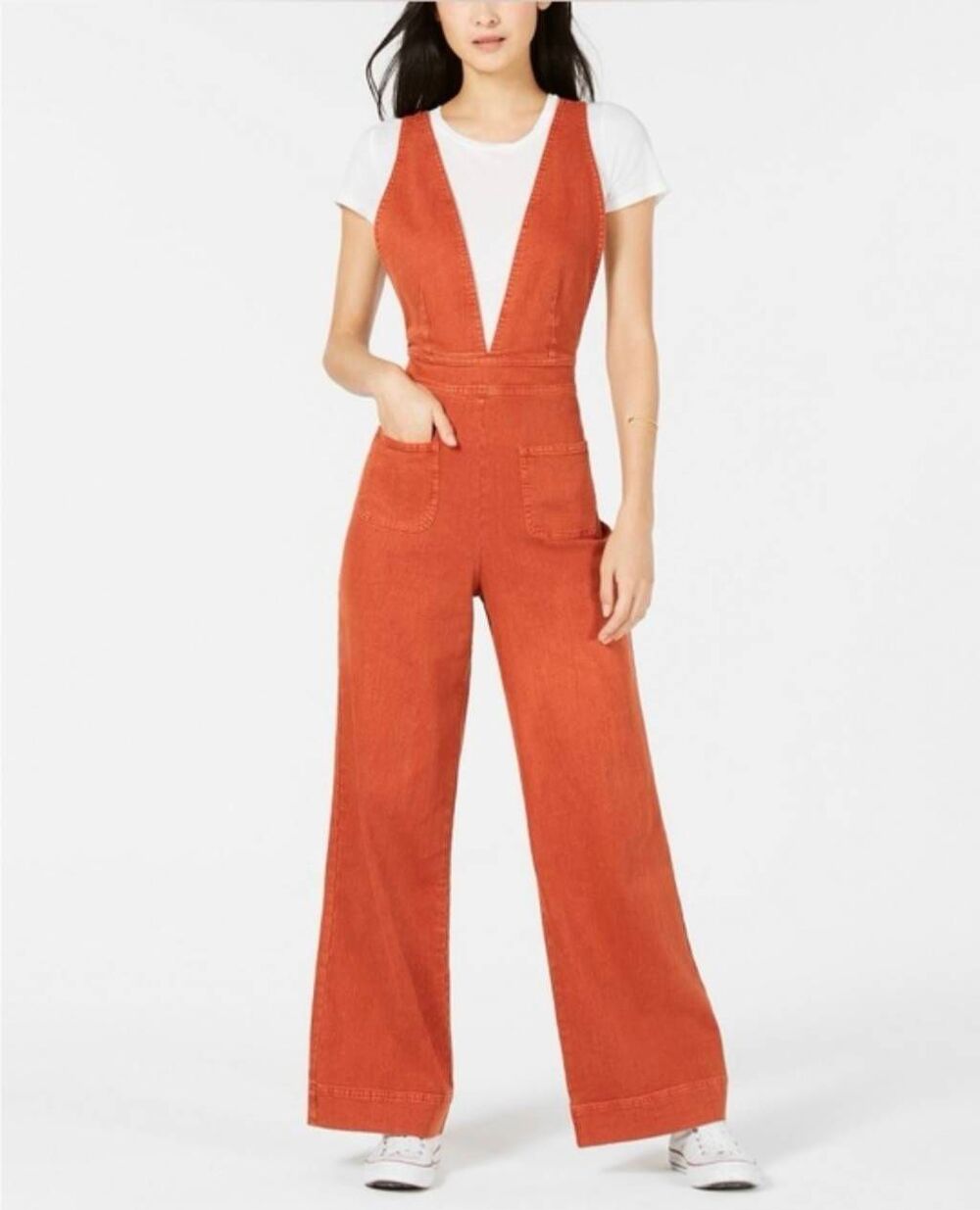 Dollhouse Rust Orange Flare Overall Jumpsuit Jumper Overalls 3/26 Fall Hippy